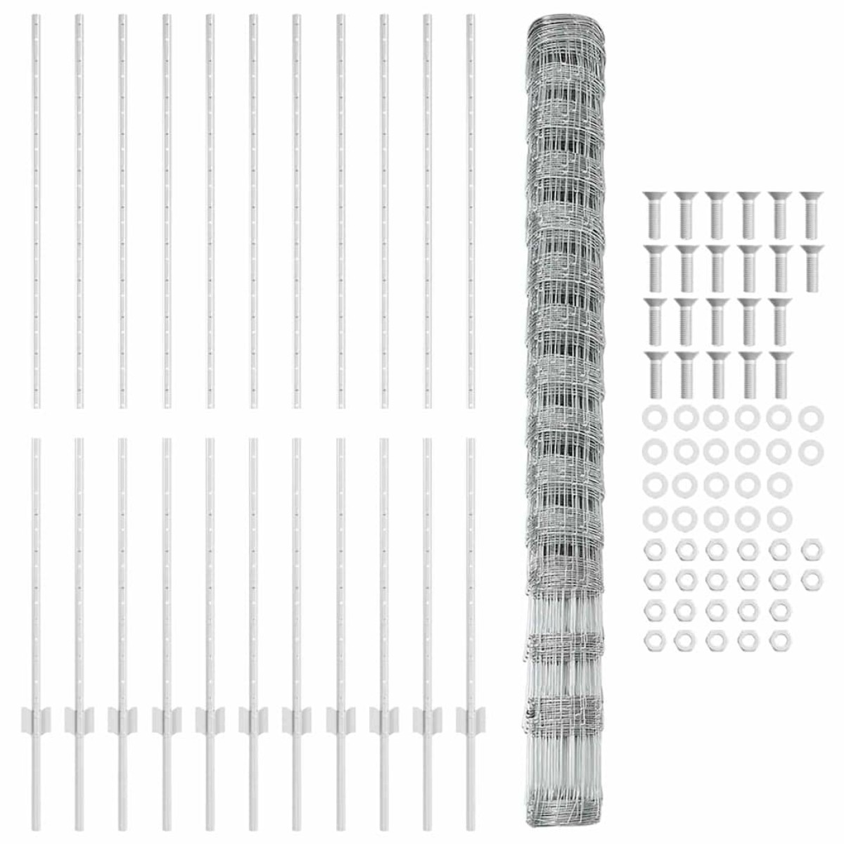 vidaXL Εξωτερική άγρια περίφραξη με στήλες 25 x 1,6 μ Ασημί Δίχτυ