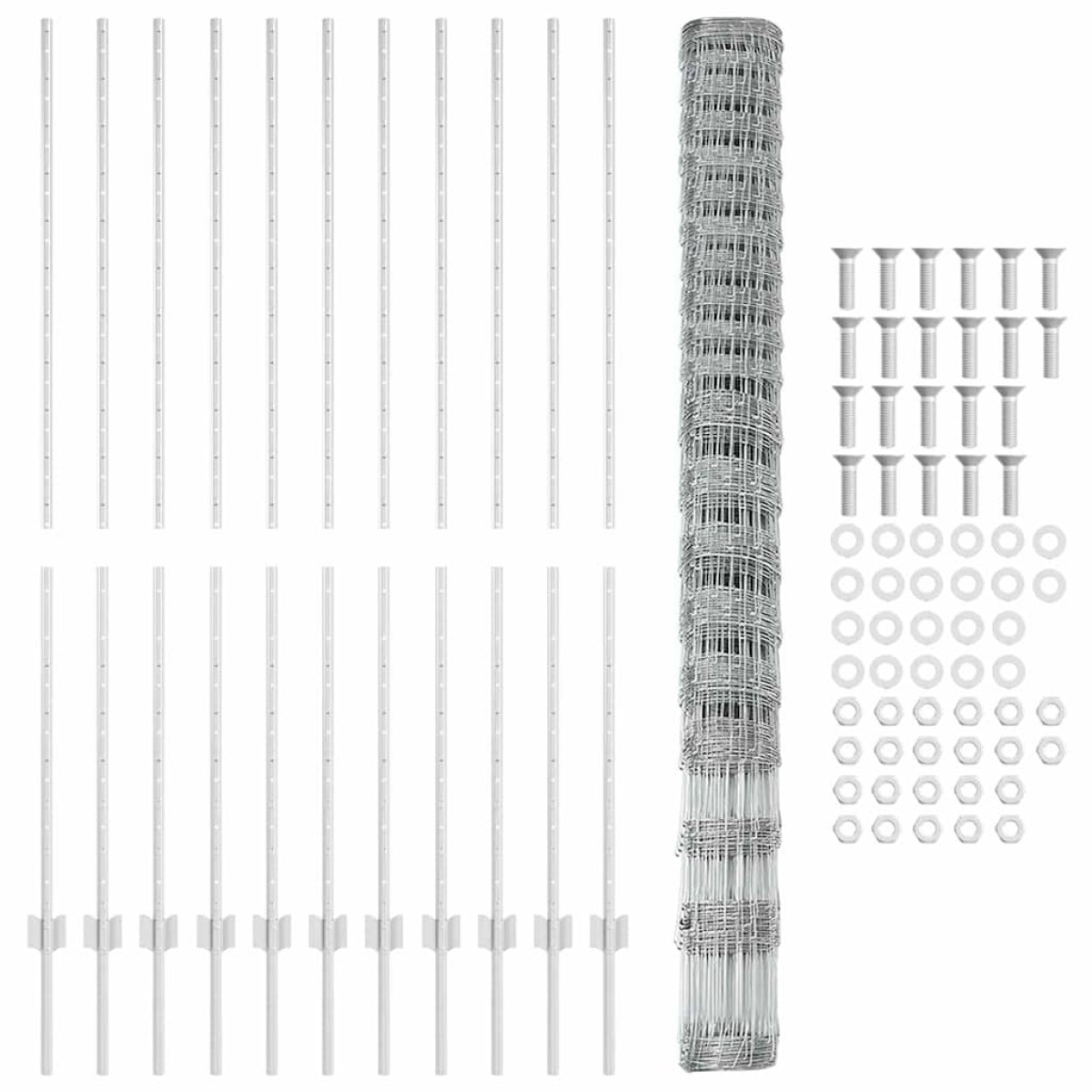 vidaXL Εξωτερική άγρια περίφραξη με στήλες 25 x 1,6 μ Ασημί Δίχτυ