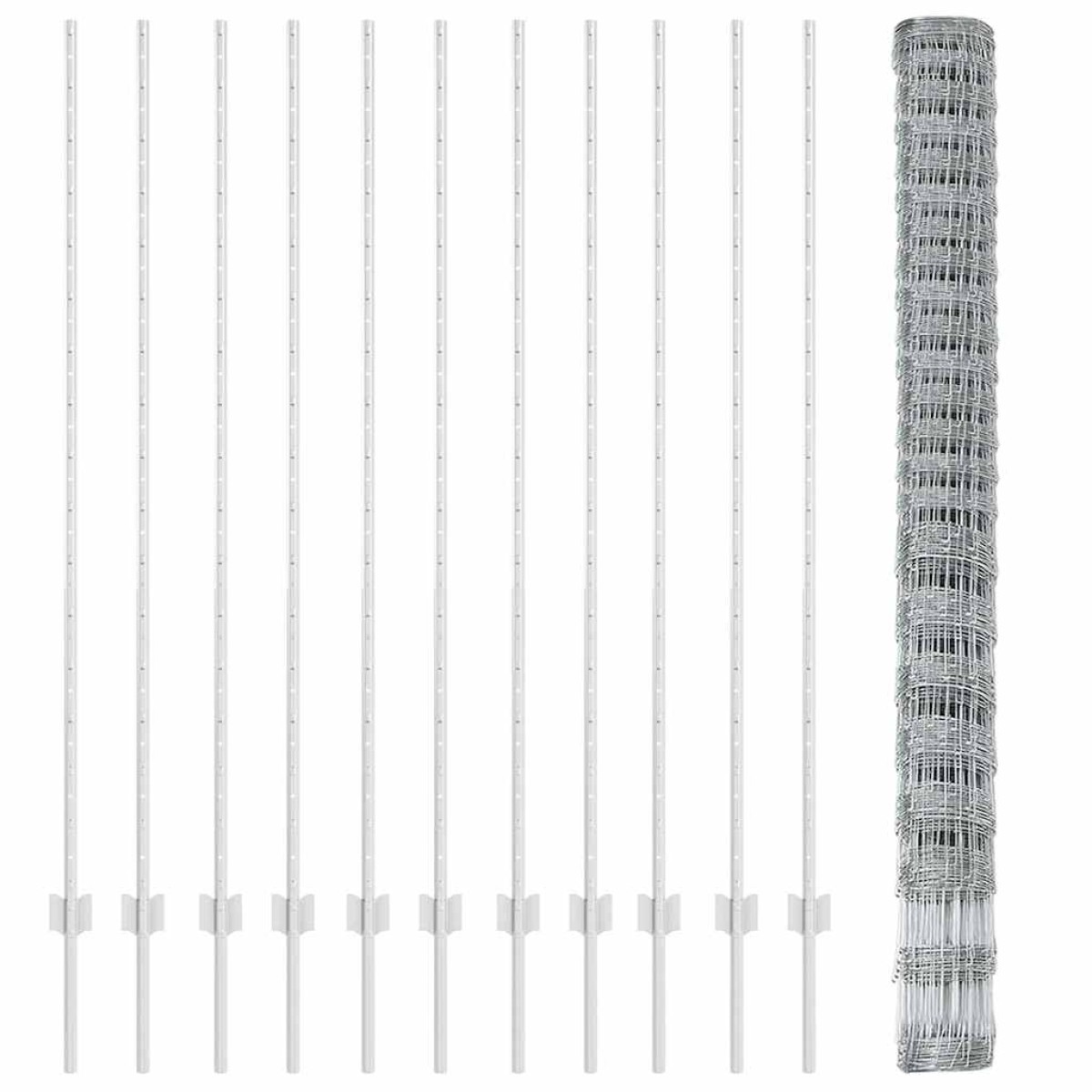 vidaXL Εξωτερική άγρια περίφραξη με στήλες 25 x 1,6 μ Ασημί Δίχτυ