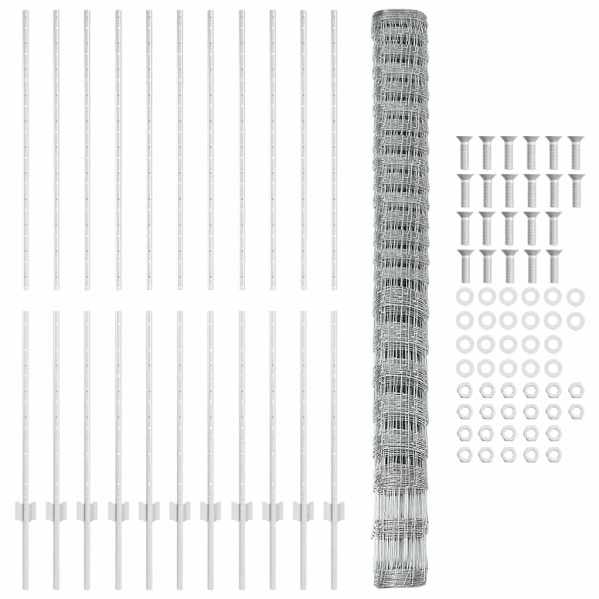 vidaXL Εξωτερική άγρια περίφραξη με στήλες 25 x 1,6 μ Ασημί Δίχτυ