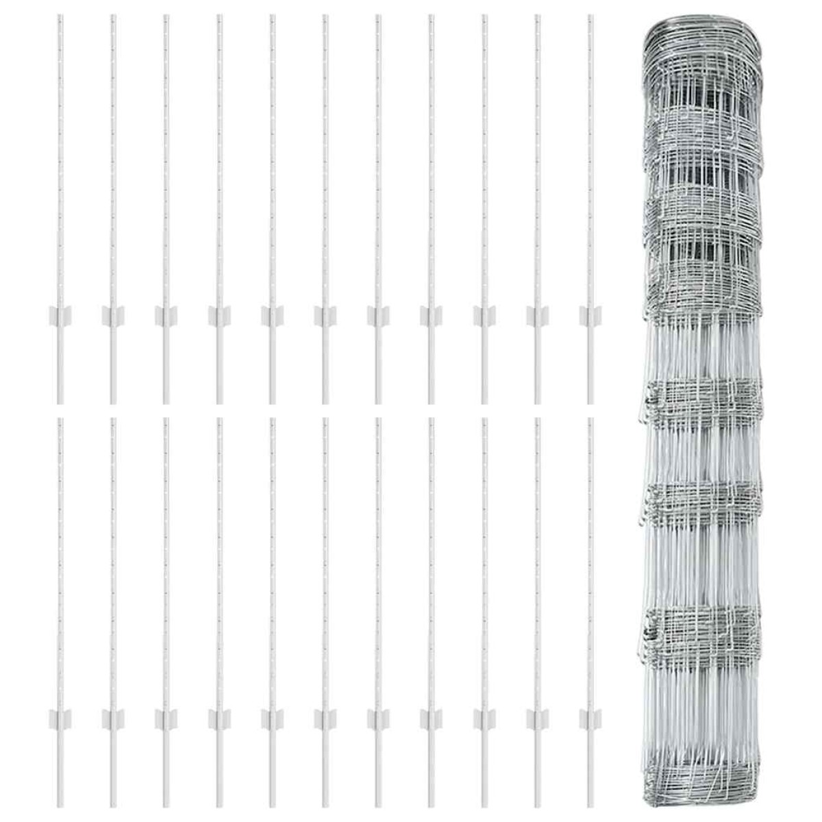 vidaXL Εξωτερική άγρια περίφραξη με στήλες 50 x 1 m Ασημί Δίχτυ