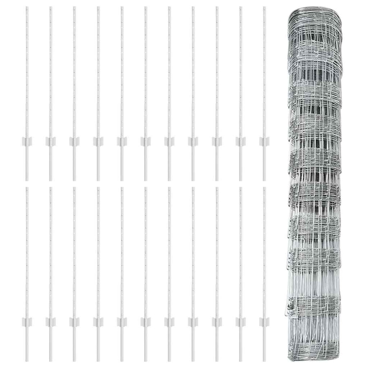 vidaXL Εξωτερική άγρια περίφραξη με στήλες 50 x 1 m Ασημί Δίχτυ