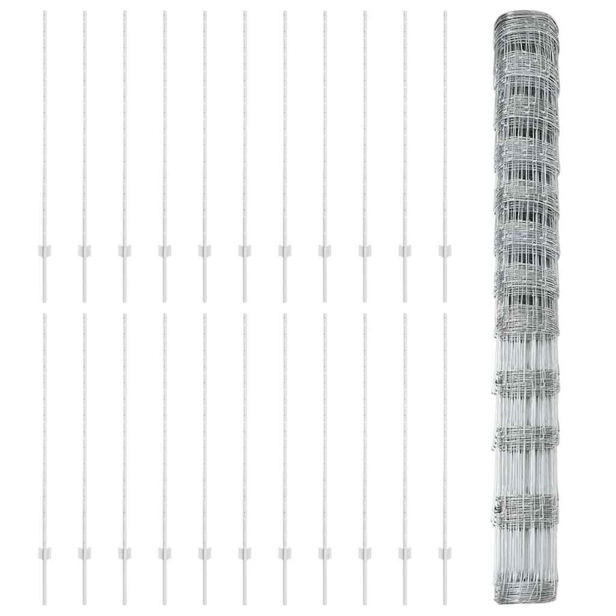 vidaXL Εξωτερική άγρια περίφραξη με στήλες 50 x 1,4 μ Ασημί Δίχτυ