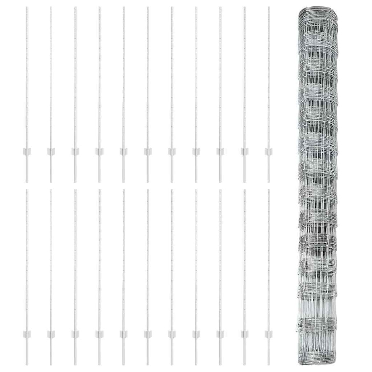 vidaXL Εξωτερική άγρια περίφραξη με στήλες 50 x 1,4 μ Ασημί Δίχτυ