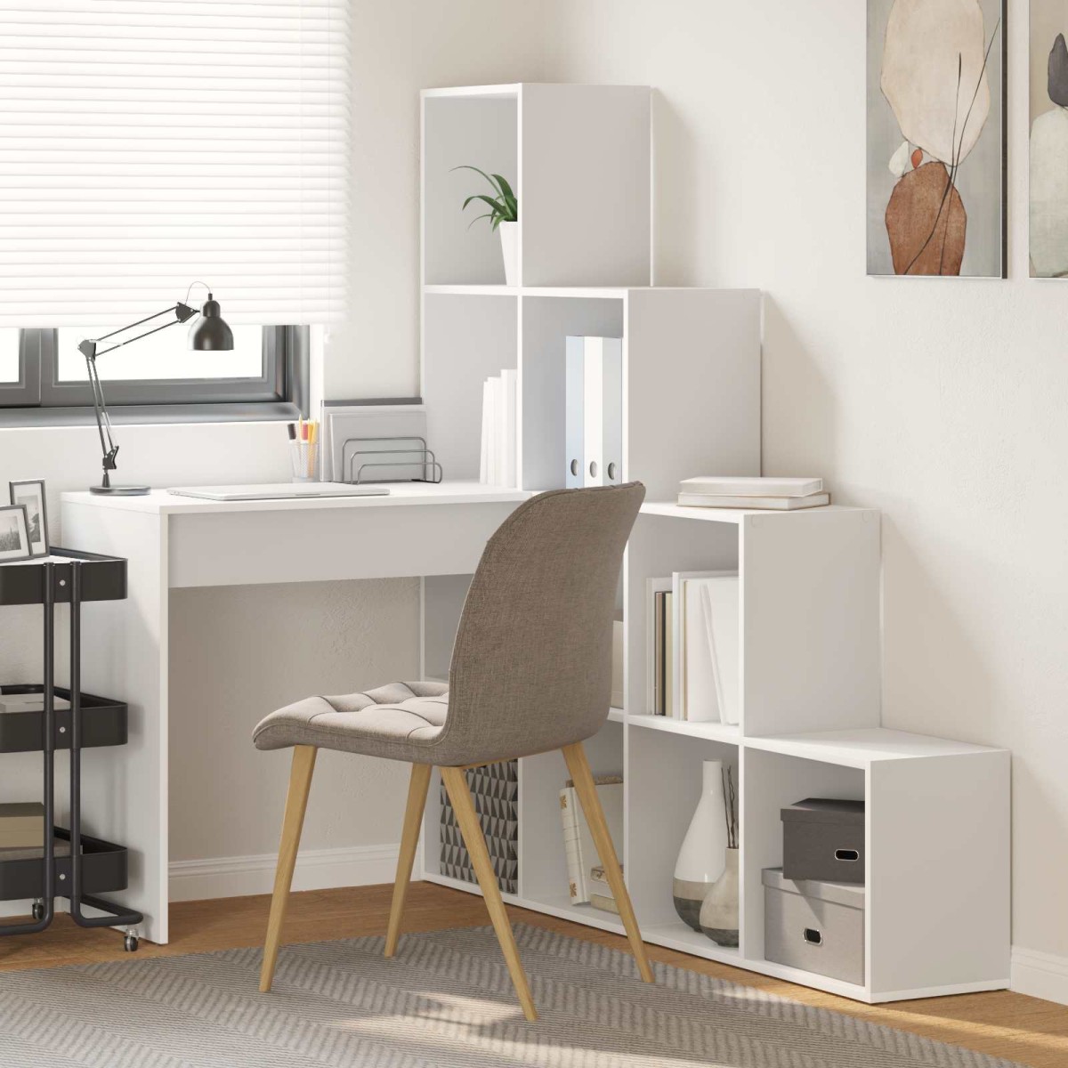 vidaXL Γωνιακό γραφείο με ράφι Λευκό 101,5 x 149,5 x 149,5 εκ.