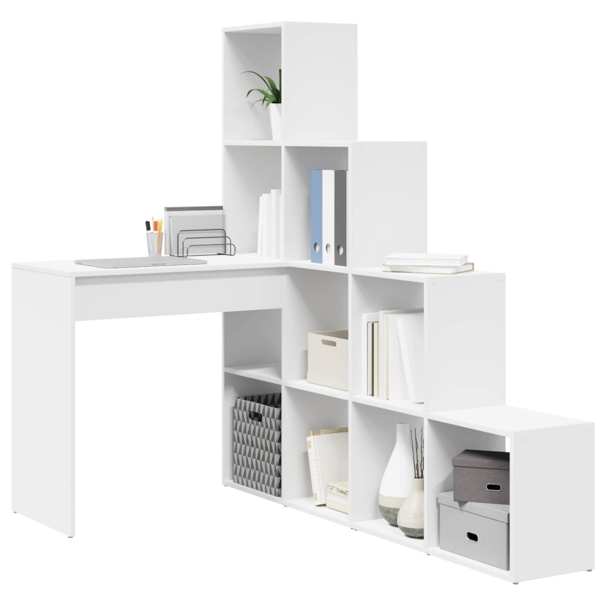 vidaXL Γωνιακό γραφείο με ράφι Λευκό 101,5 x 149,5 x 149,5 εκ.
