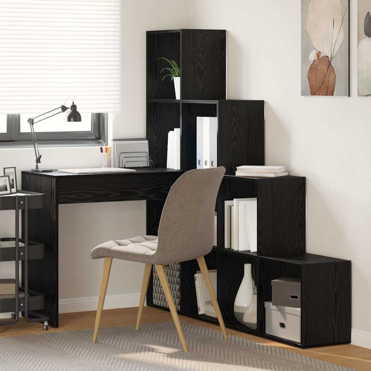 vidaXL Γωνιακό γραφείο με ράφι Μαύρη Οξυά 101,5 x 149,5 x 149,5 εκ.