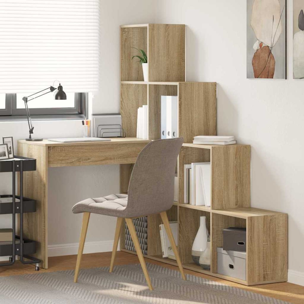 vidaXL Γωνιακό γραφείο με ράφι Δρύς Sonoma 101,5 x 149,5 x 149,5 εκ.