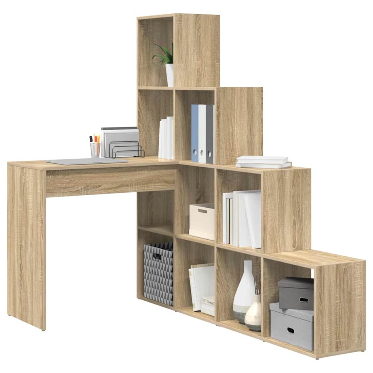 vidaXL Γωνιακό γραφείο με ράφι Δρύς Sonoma 101,5 x 149,5 x 149,5 εκ.