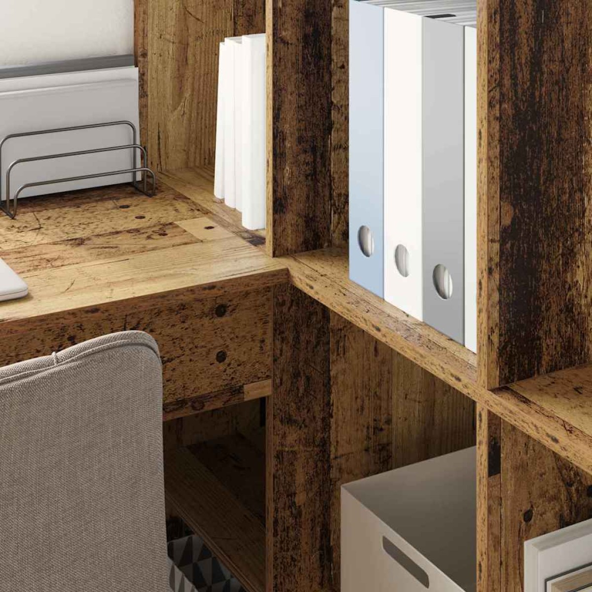 vidaXL Γωνιακό γραφείο με ράφι Παλιό Ξύλο 101,5 x 149,5 x 149,5 εκ.