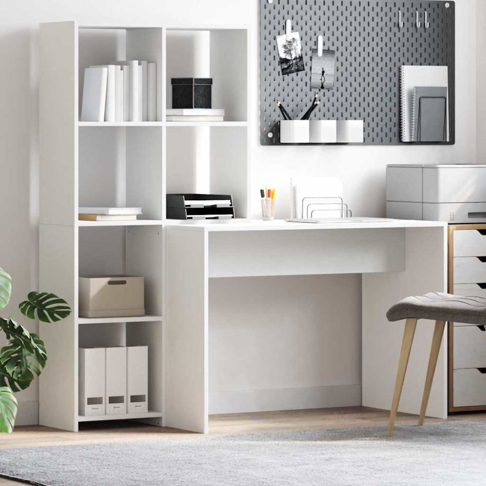 vidaXL Γραφείο με ράφι Λευκό 138,5 x 55 x 143 εκ Επεξεργασμένο Ξύλο