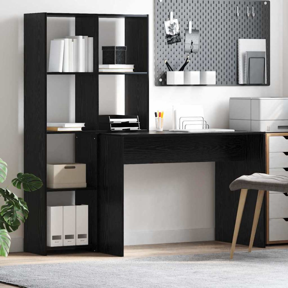 vidaXL Γραφείο Μαύρη Οξυά 138,5 x 55 x 143 εκ Επεξεργασμένο Ξύλο