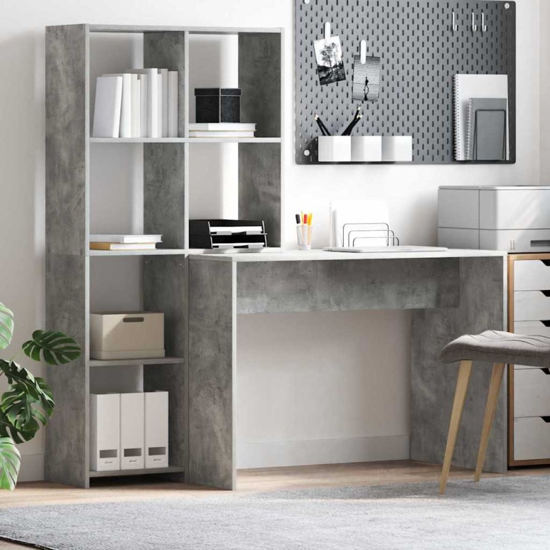 vidaXL Γραφείο Σκυρόδεμα Γκρι 138,5 x 55 x 143 εκ Επεξεργασμένο Ξύλο