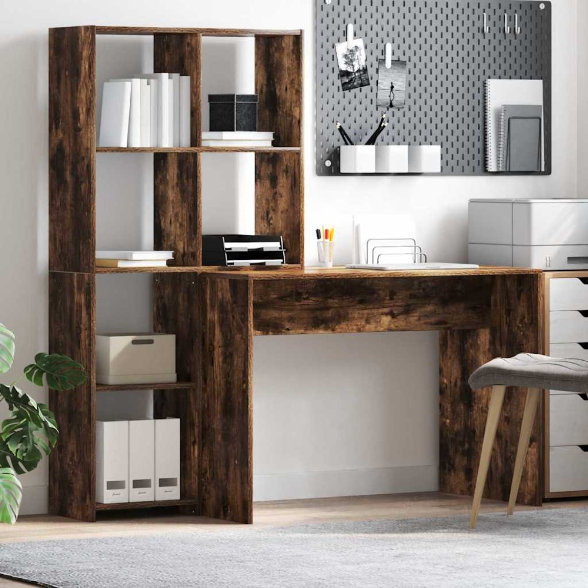 vidaXL Γραφείο Καπνιστό Δρύς 138,5 x 55 x 143 εκ Επεξεργασμένο Ξύλο