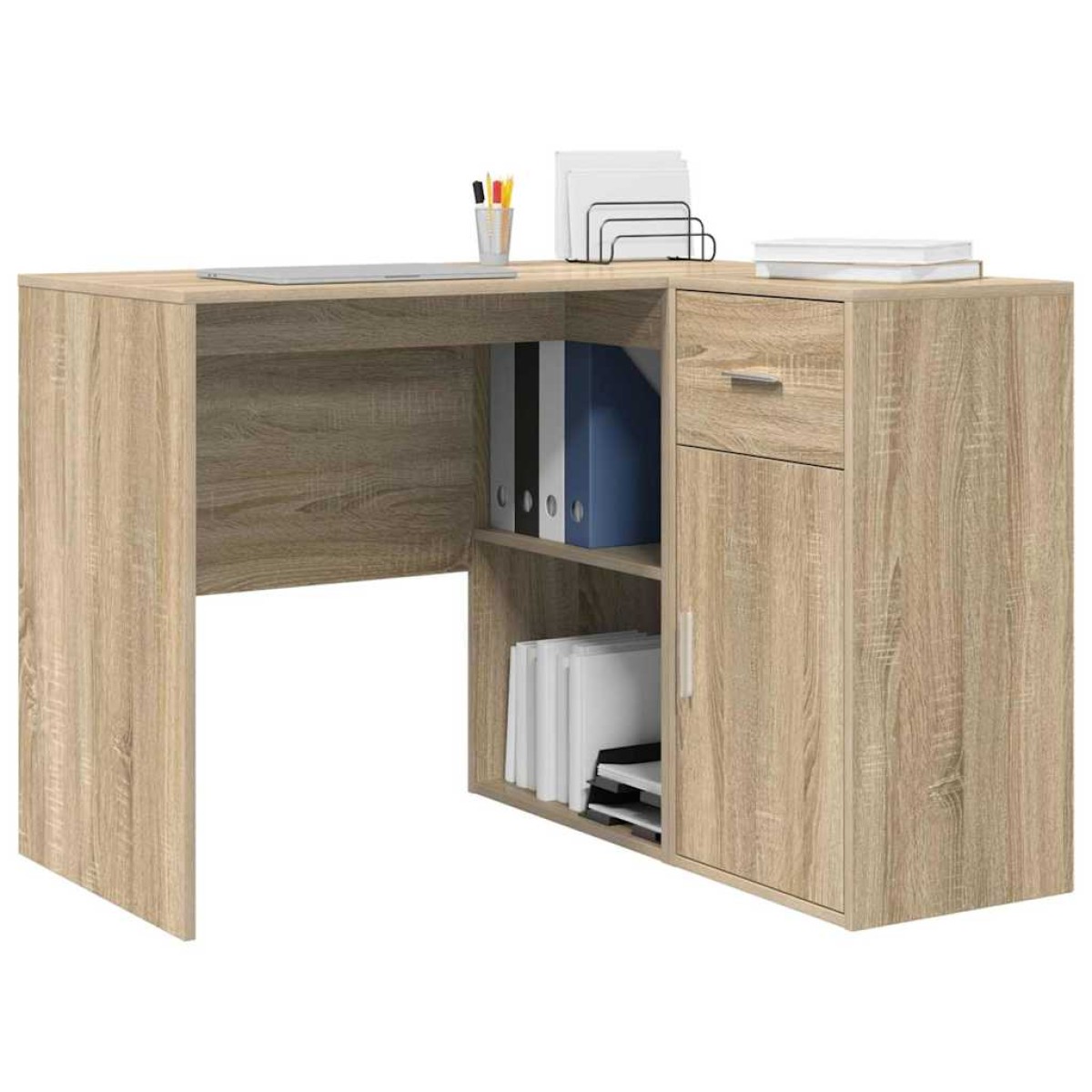 vidaXL Γωνιακό γραφείο με συρτάρι με ράφι Δρύς Sonoma 102 x 88 x 75 εκ