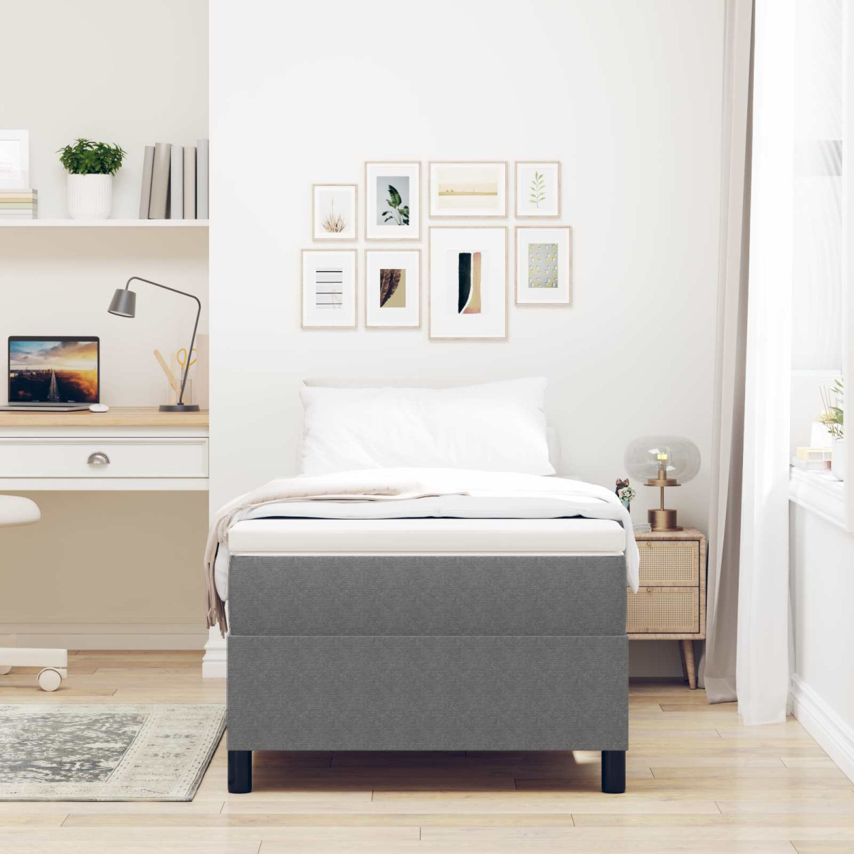vidaXL Κρεβάτι πλατφόρμα Ανοιχτό γκρι 90 x 190 cm Υφασμάτινο Κορντουρά