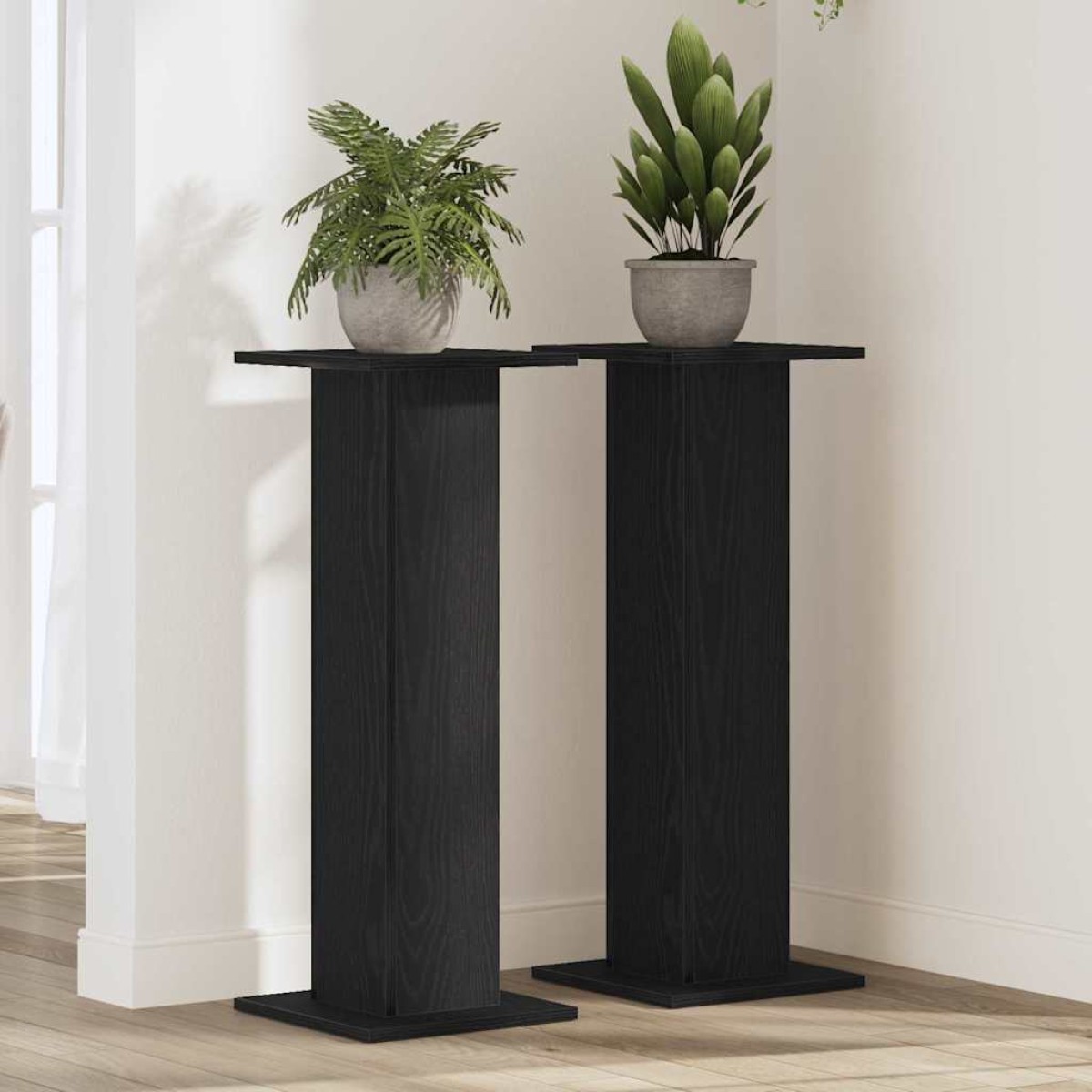 vidaXL Βάση φυτών 2 τμχ. Μαύρη Οξυά 30 x 30 x 80 cm Επεξεργασμένο ξύλο