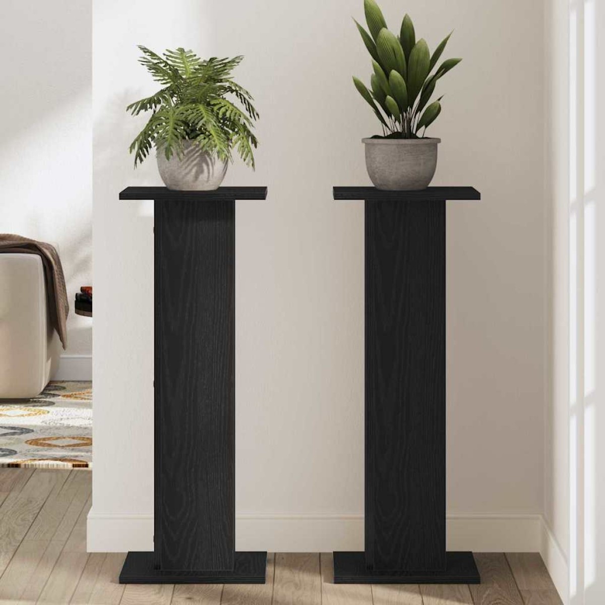 vidaXL Βάση φυτών 2 τμχ. Μαύρη Οξυά 30 x 30 x 80 cm Επεξεργασμένο ξύλο
