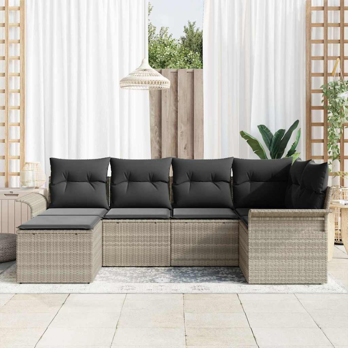 vidaXL Σετ Καναπέ Κήπου 6 τμχ. Ανοιχτό γκρι συνθετικό ρατάν