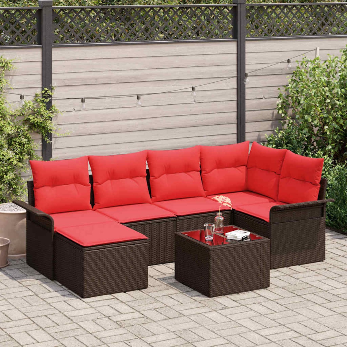 vidaXL Σετ Καναπέ Κήπου 7 τμχ. Καφέ συνθετικό ρατάν