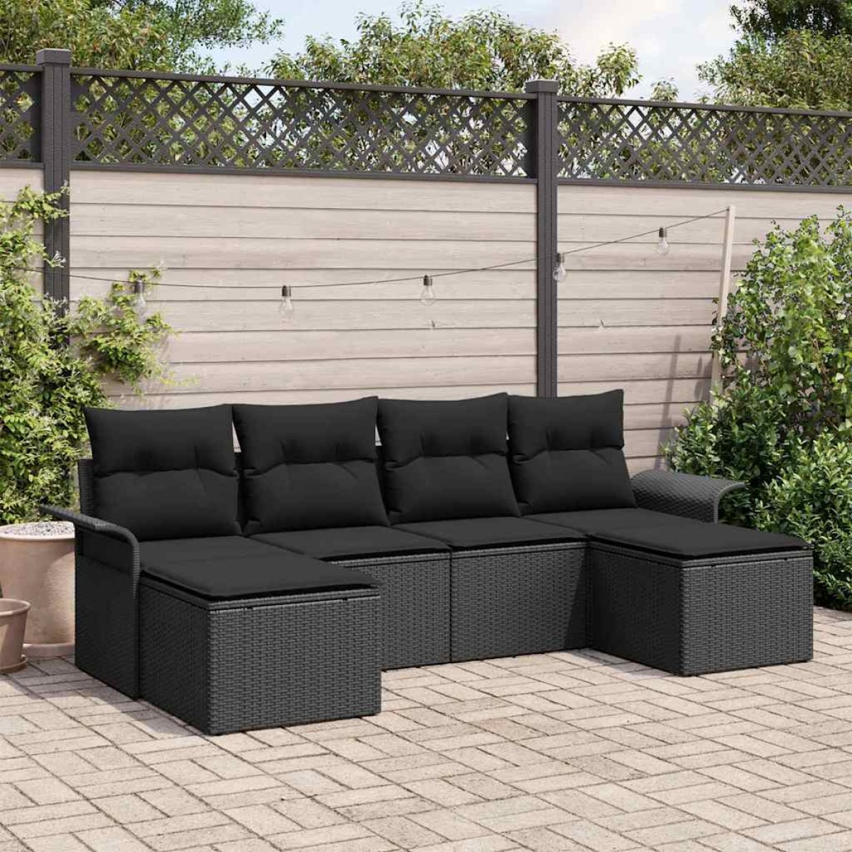 vidaXL Σετ Καναπέ Κήπου 6 τμχ. Μαύρο συνθετικό ρατάν