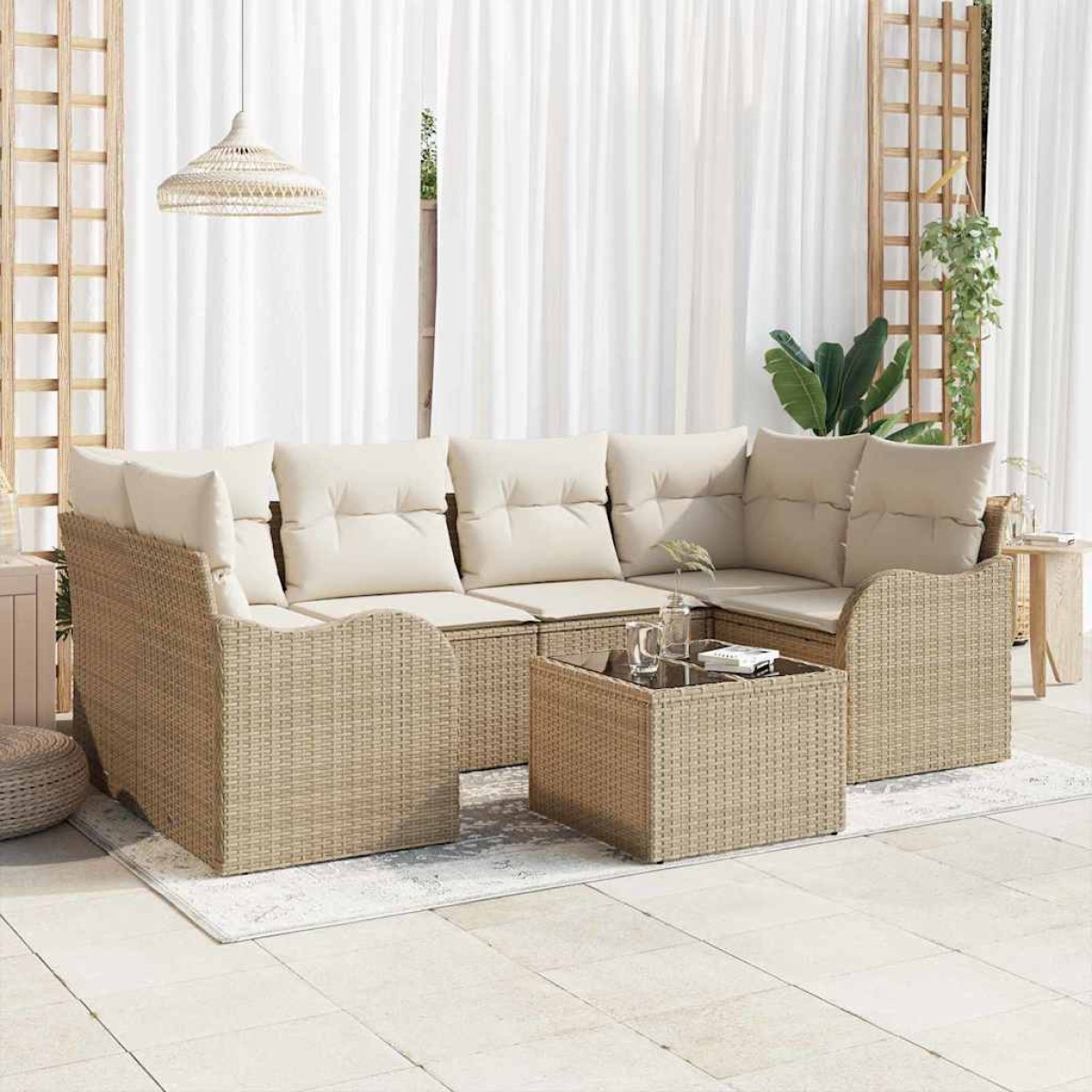 vidaXL Σετ Καναπέ Κήπου Μπεζ 55 x 55 x 37 εκ συνθετικό ρατάν