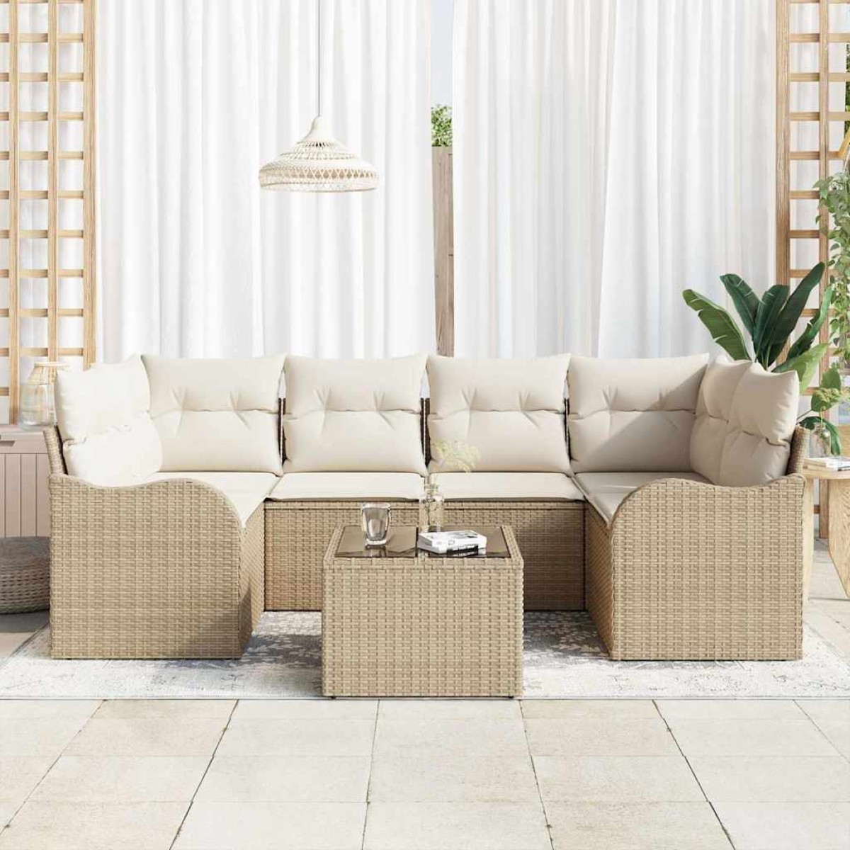 vidaXL Σετ Καναπέ Κήπου Μπεζ 55 x 55 x 37 εκ συνθετικό ρατάν