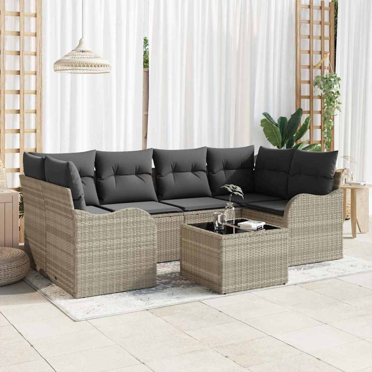 vidaXL Σετ Καναπέ Κήπου Ανοιχτό γκρι 55 x 55 x 37 εκ συνθετικό ρατάν