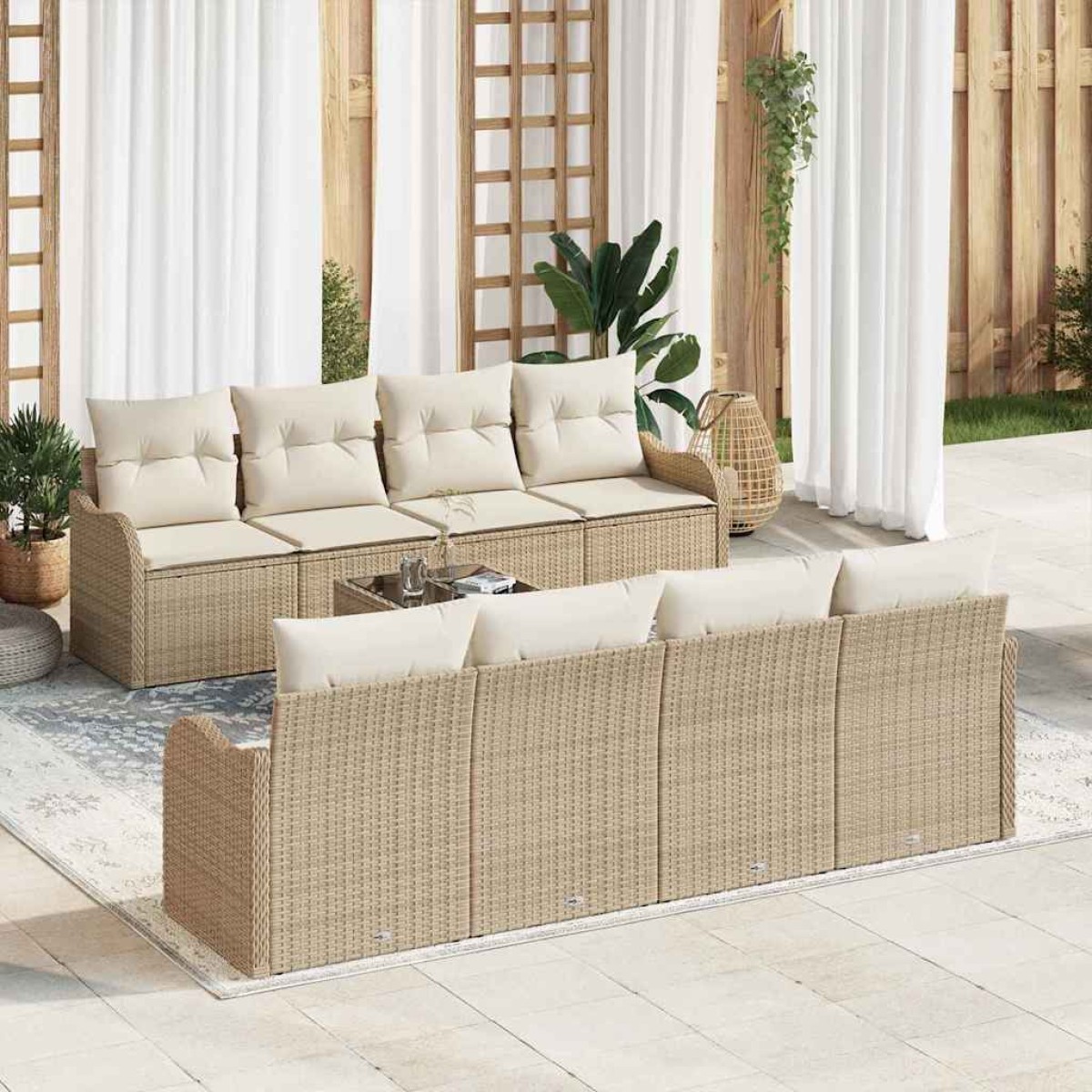 vidaXL Σετ Καναπέ Κήπου Μπεζ 55 x 55 x 37 εκ συνθετικό ρατάν