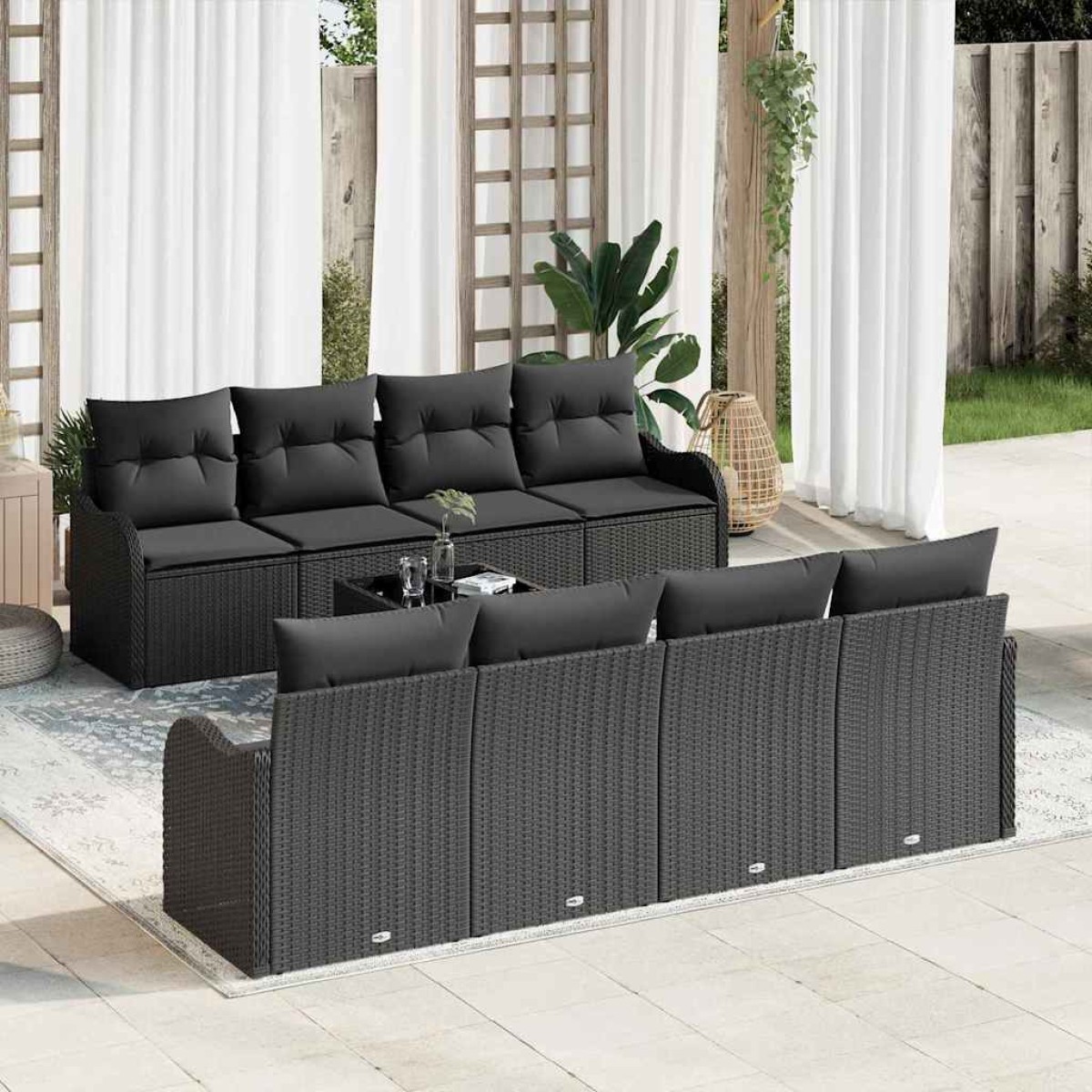vidaXL Σετ Καναπέ Κήπου Μαύρο 55 x 55 x 37 εκ συνθετικό ρατάν