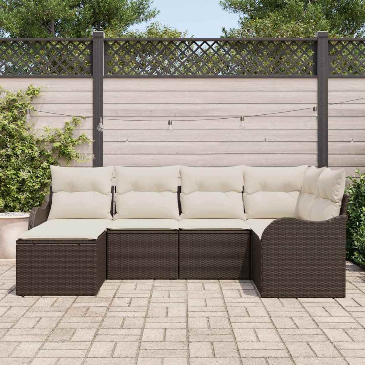 vidaXL Σετ Καναπέ Κήπου με μαξιλάρι 6 pcs Καφέ Πολυ ράταν