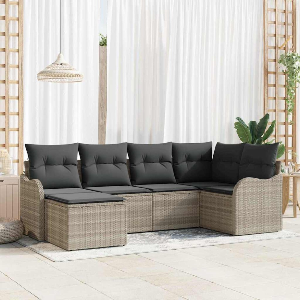 vidaXL Σετ Καναπέ Κήπου με μαξιλάρι 6 pcs Ανοιχτό γκρι Πολυ ράταν