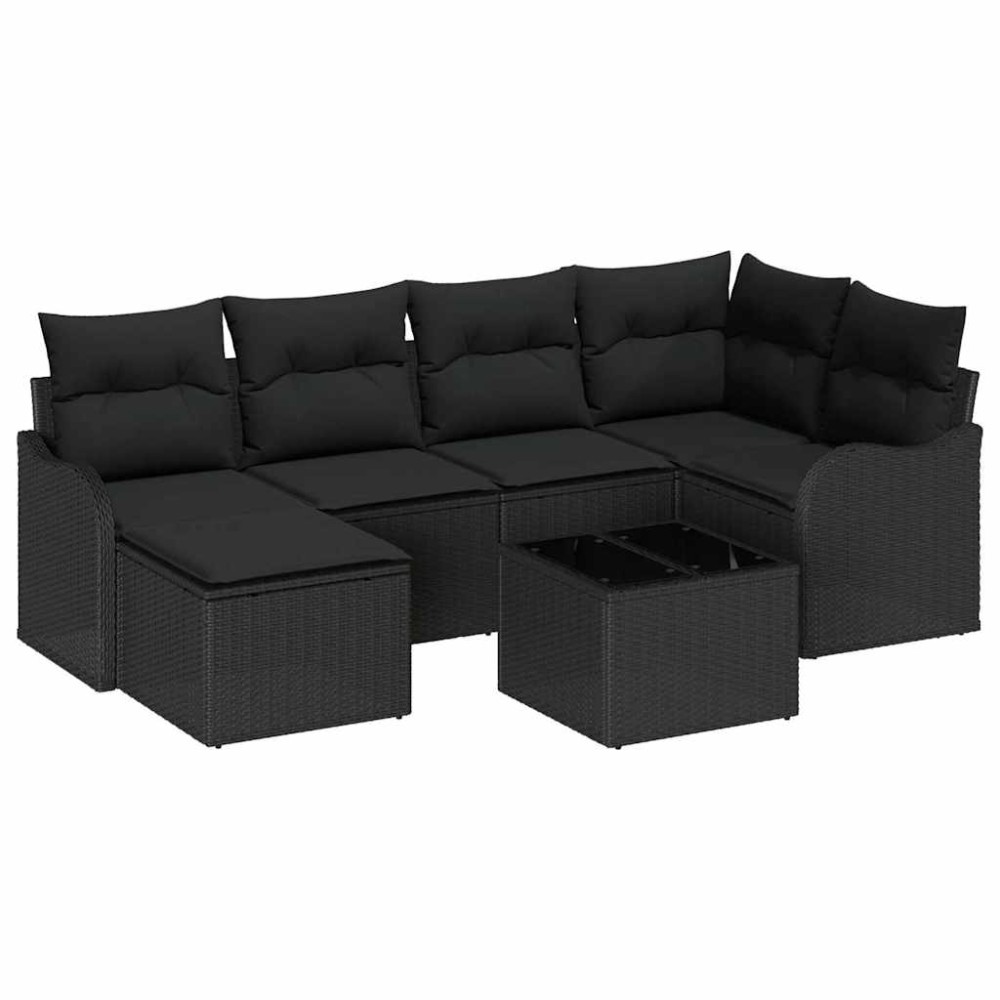 vidaXL Σετ Καναπέ Κήπου με μαξιλάρι 7 pcs Μαύρο Πολυ ράταν