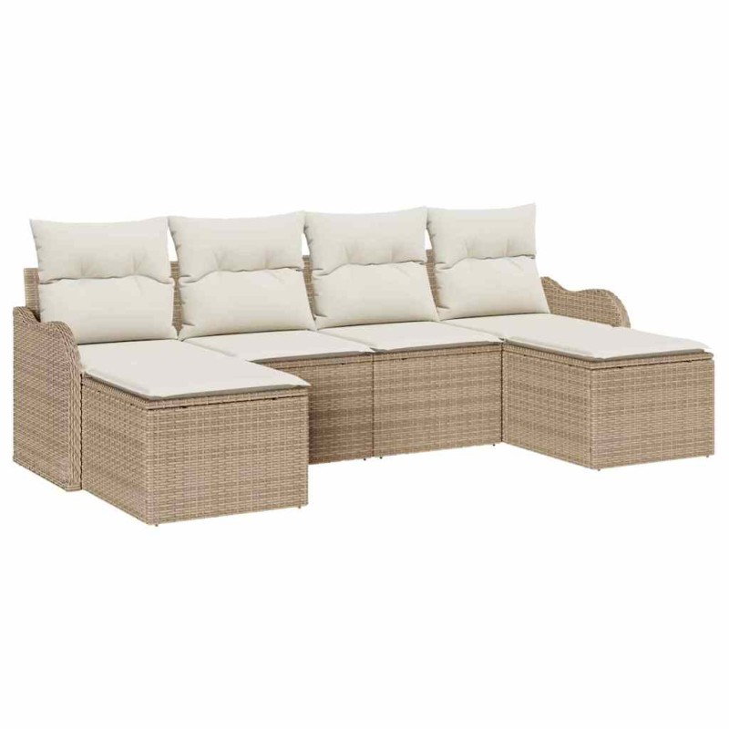 vidaXL Σετ Καναπέ Κήπου με μαξιλάρι 6 pcs Μπεζ Πολυ ράταν