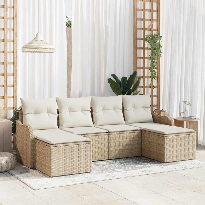 vidaXL Σετ Καναπέ Κήπου με μαξιλάρι 6 pcs Μπεζ Πολυ ράταν