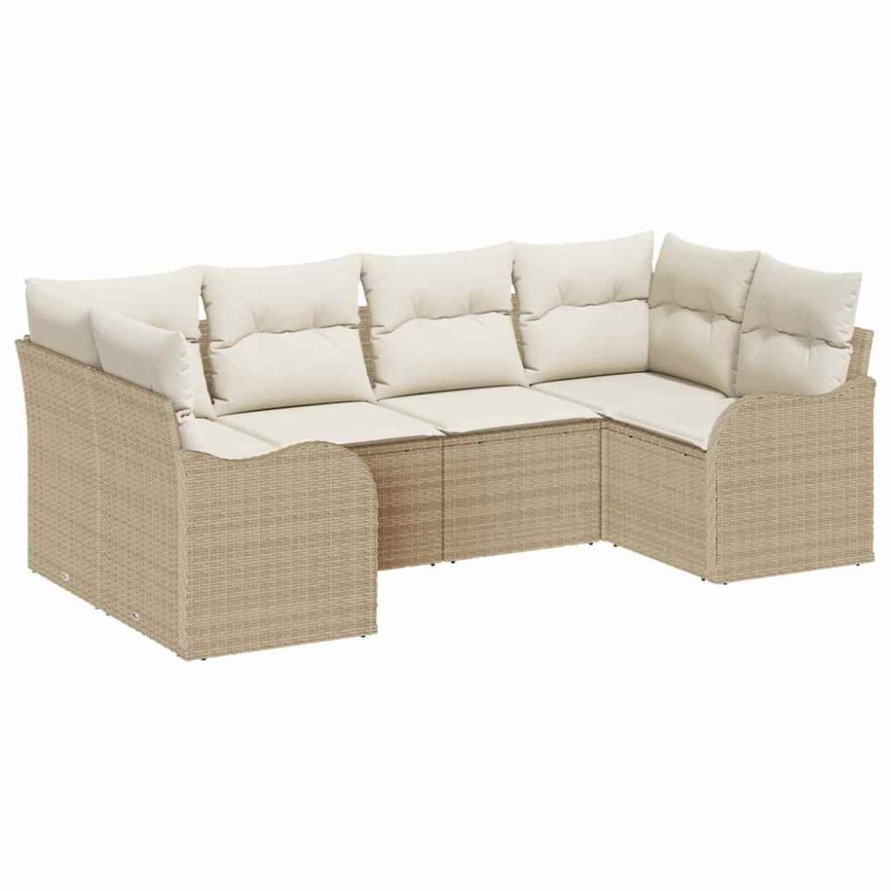 vidaXL Σετ Καναπέ Κήπου με μαξιλάρι 6 pcs Μπεζ Πολυ ράταν
