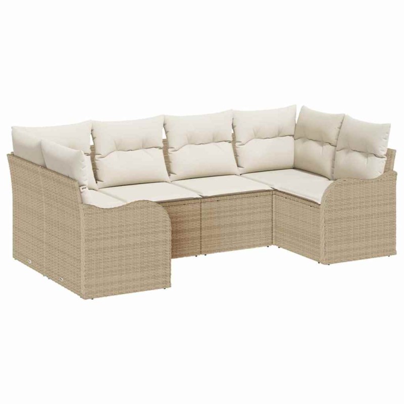 vidaXL Σετ Καναπέ Κήπου με μαξιλάρι 6 pcs Μπεζ Πολυ ράταν