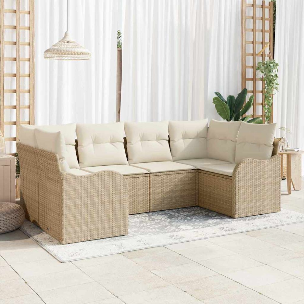 vidaXL Σετ Καναπέ Κήπου με μαξιλάρι 6 pcs Μπεζ Πολυ ράταν