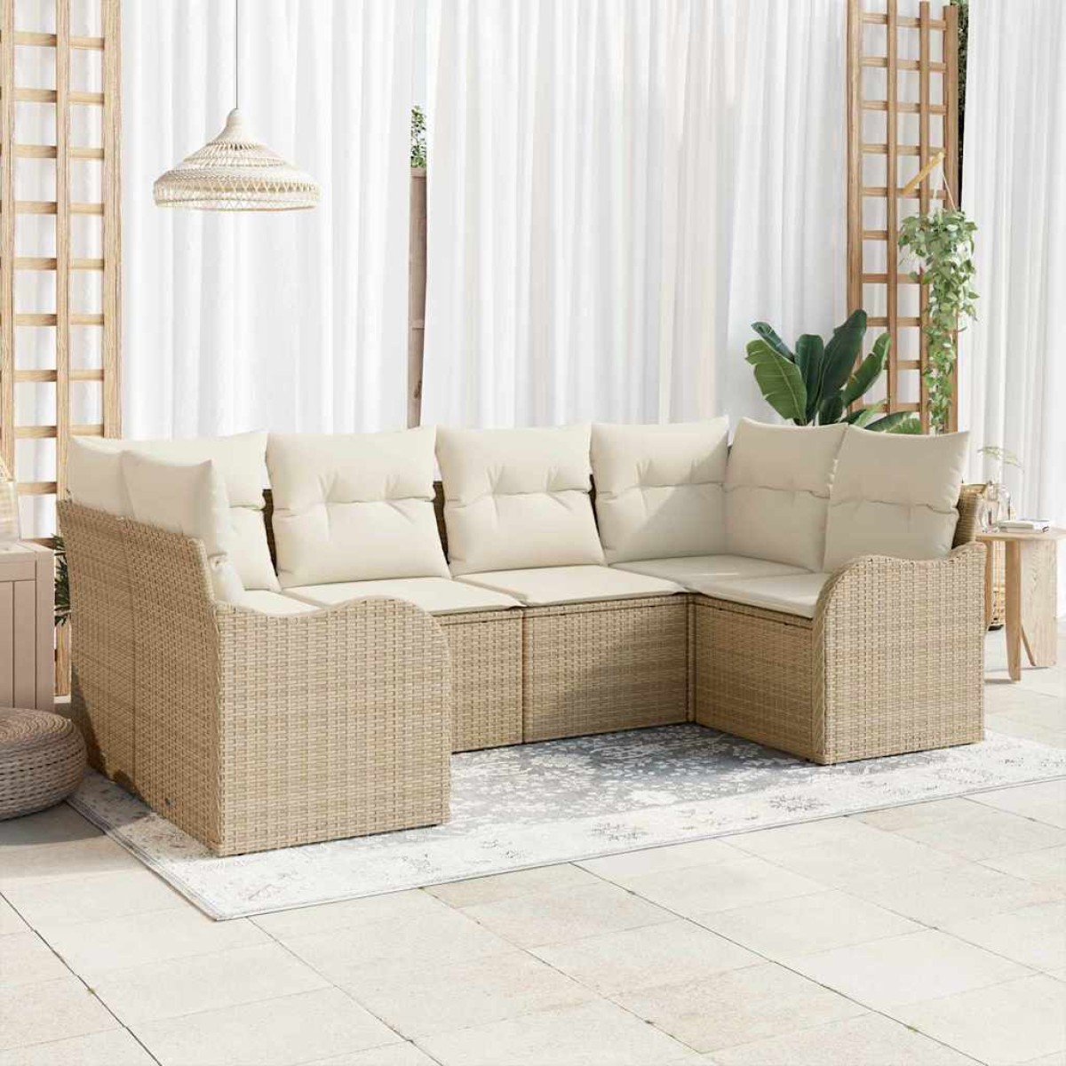vidaXL Σετ Καναπέ Κήπου με μαξιλάρι 6 pcs Μπεζ Πολυ ράταν