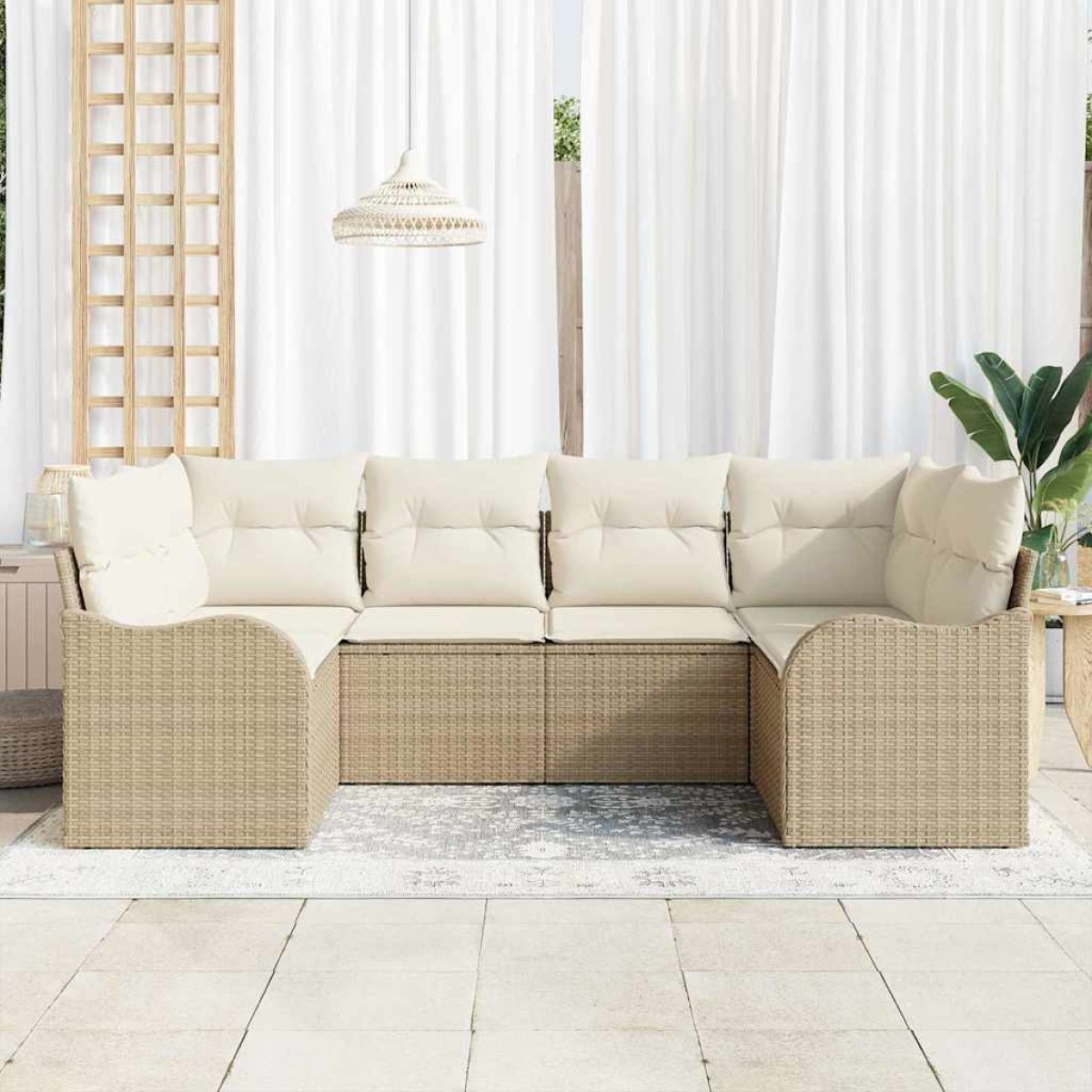 vidaXL Σετ Καναπέ Κήπου με μαξιλάρι 6 pcs Μπεζ Πολυ ράταν