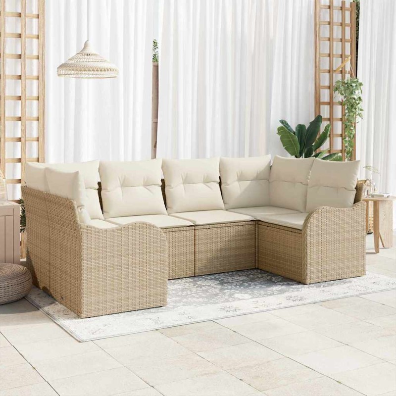 vidaXL Σετ Καναπέ Κήπου με μαξιλάρι 6 pcs Μπεζ Πολυ ράταν
