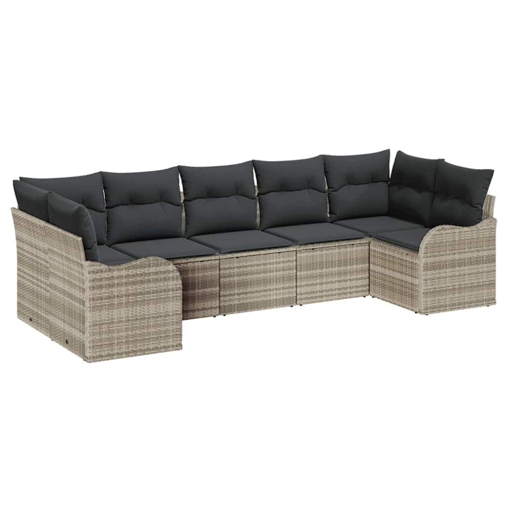 vidaXL Σετ Καναπέ Κήπου με μαξιλάρι 7 pcs Ανοιχτό γκρι Πολυ ράταν
