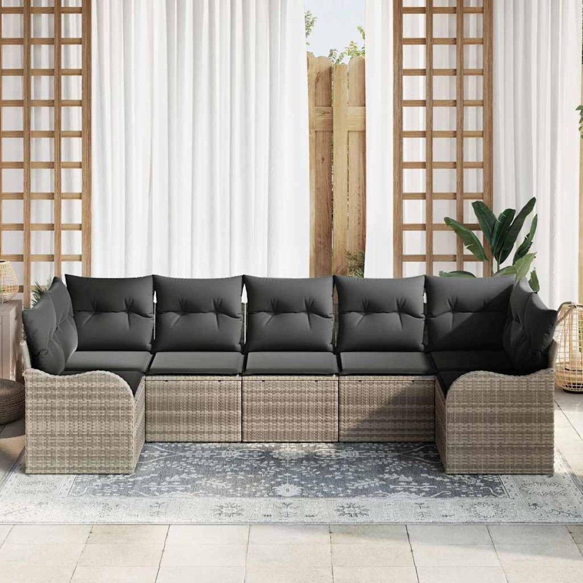 vidaXL Σετ Καναπέ Κήπου με μαξιλάρι 7 pcs Ανοιχτό γκρι Πολυ ράταν