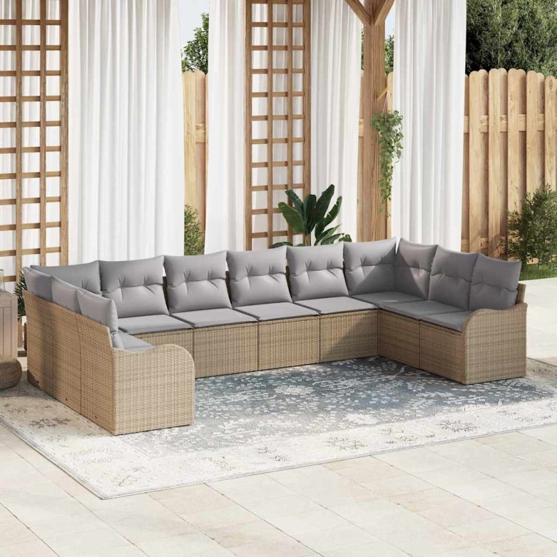 vidaXL Σετ Καναπέ Κήπου Μπεζ 344 x 177,5 x 85 εκ συνθετικό ρατάν