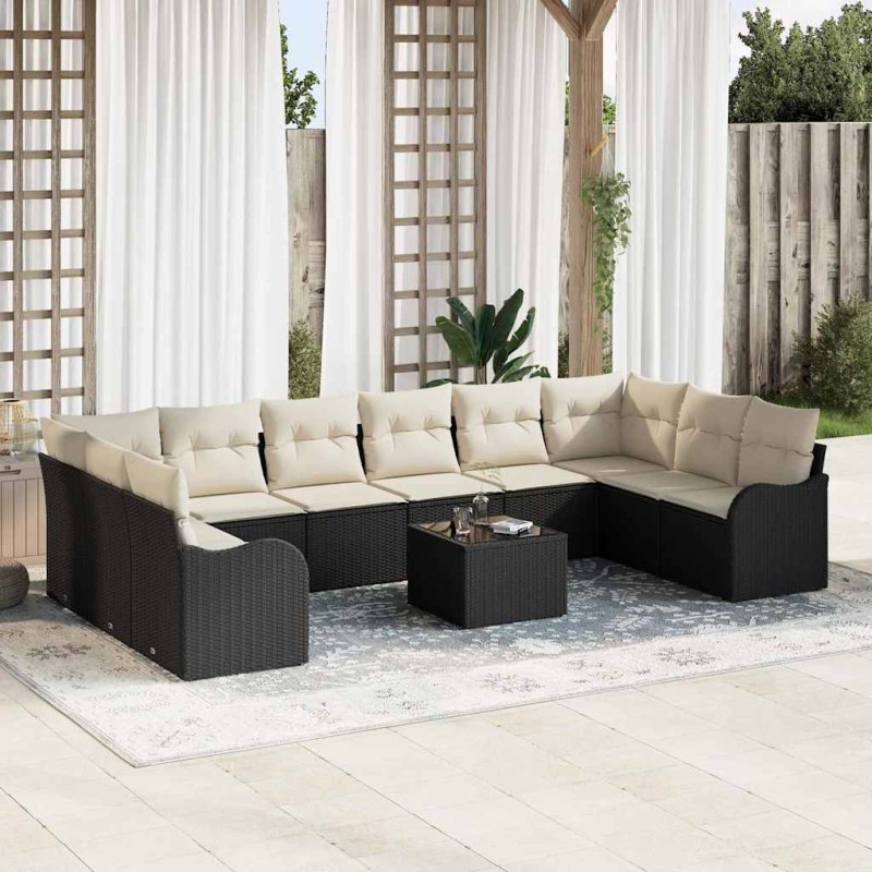vidaXL Σετ Καναπέ Κήπου Μαύρο 55 x 55 x 37 εκ συνθετικό ρατάν