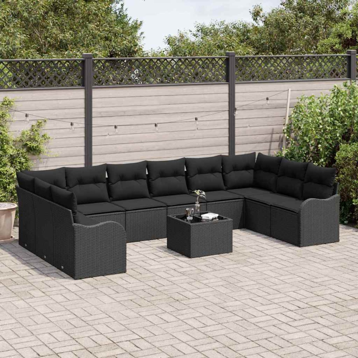 vidaXL Σετ Καναπέ Κήπου Μαύρο 55 x 55 x 37 εκ συνθετικό ρατάν