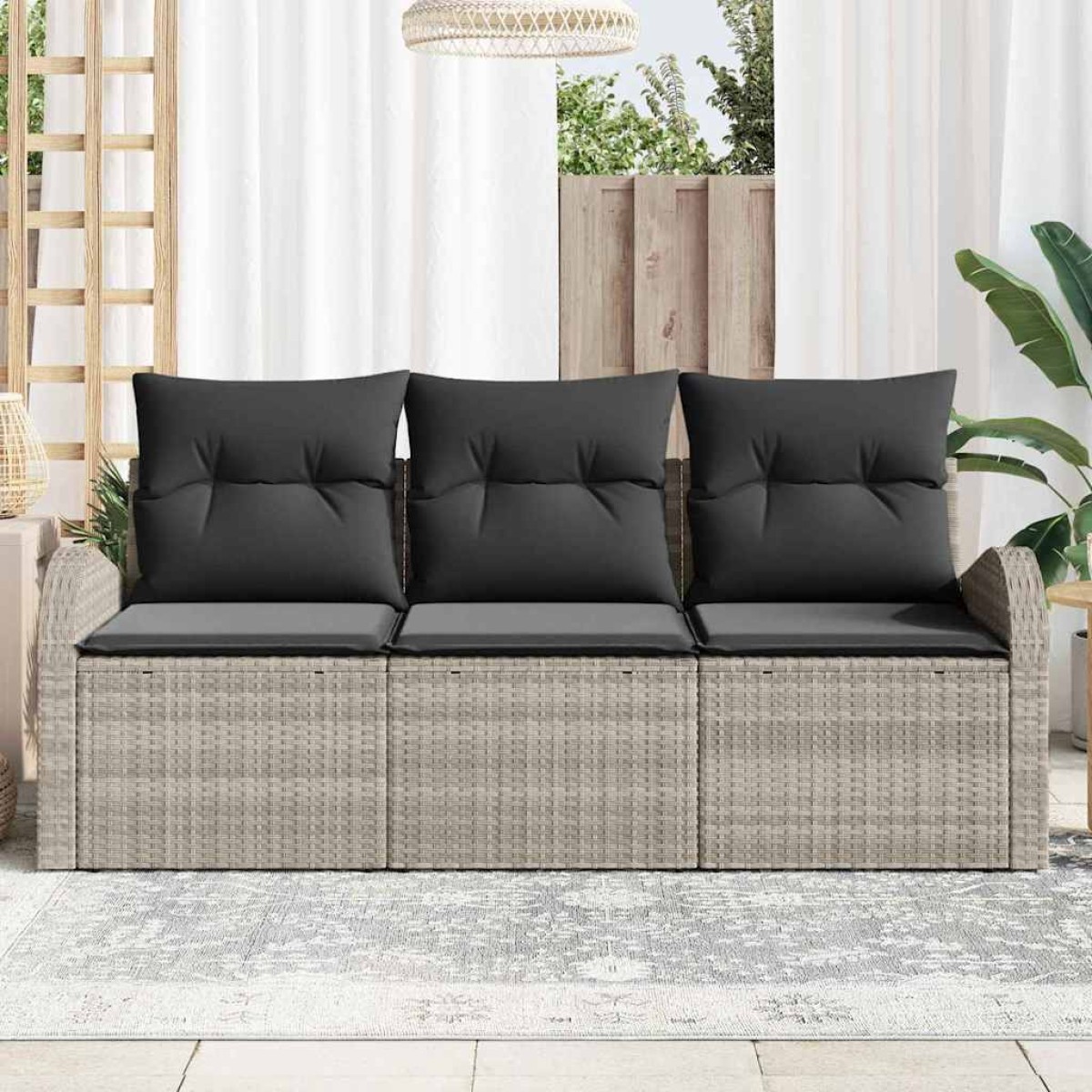 vidaXL Σετ Καναπέ Κήπου με μαξιλάρι 3 pcs Ανοιχτό γκρι Πολυ ράταν