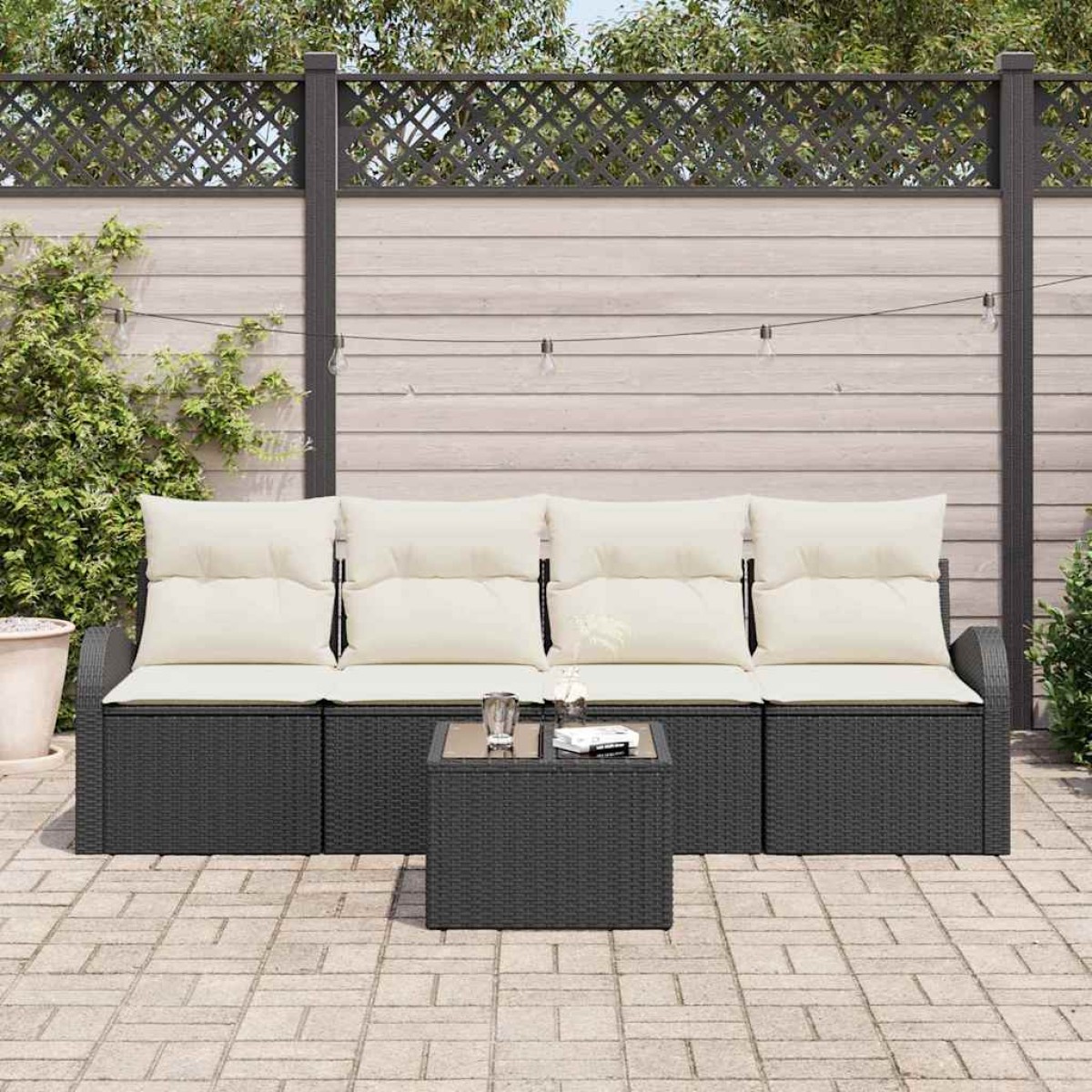 vidaXL Σετ Καναπέ Κήπου Μαύρο 55 x 55 x 37 εκ συνθετικό ρατάν
