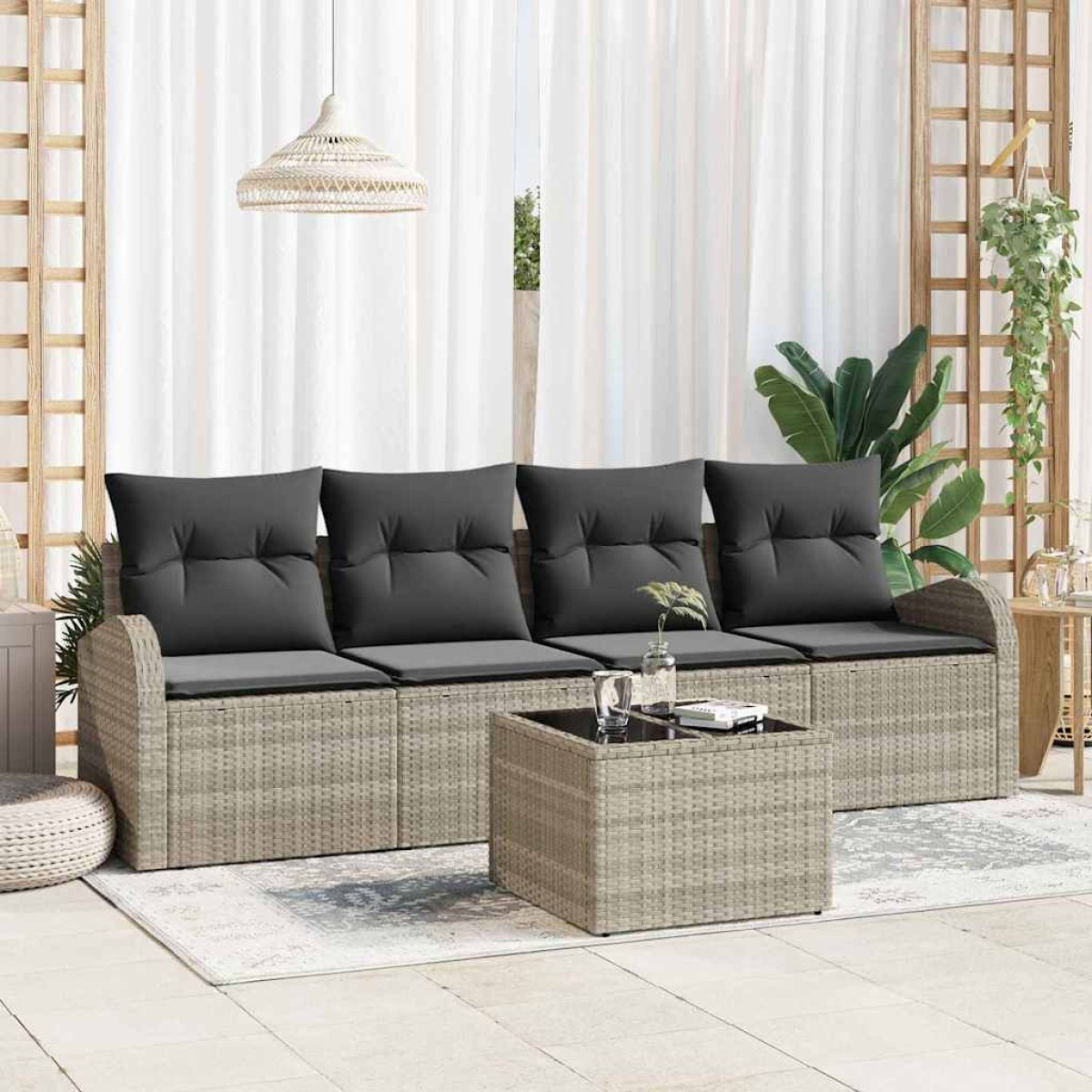vidaXL Σετ Καναπέ Κήπου Ανοιχτό γκρι 55 x 55 x 37 εκ συνθετικό ρατάν