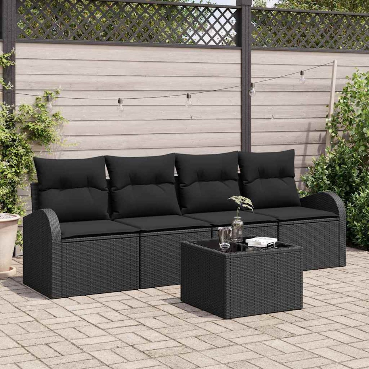 vidaXL Σετ Καναπέ Κήπου Μαύρο 55 x 55 x 37 εκ συνθετικό ρατάν